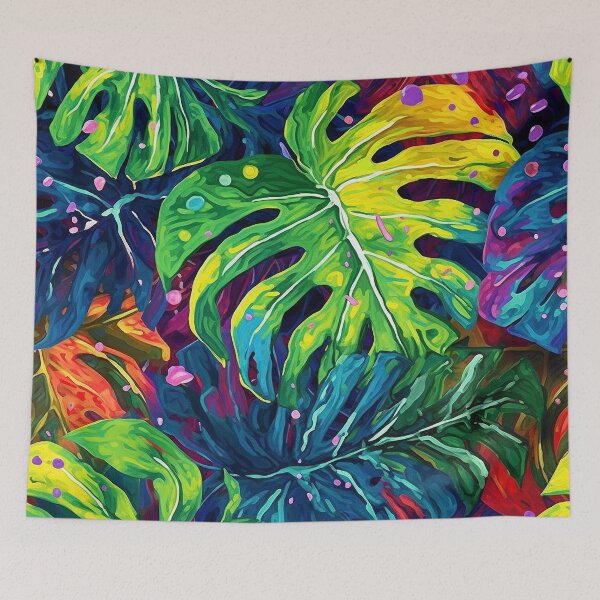 Item preview, Rainbow monstera pattern designed and sold by BloodRubyz.