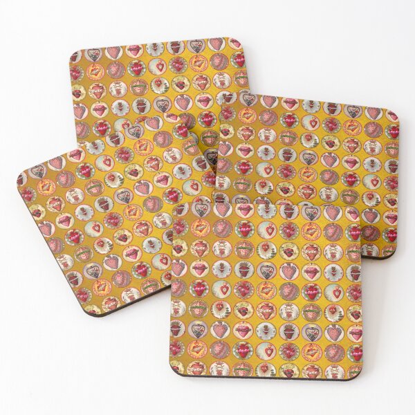 Item preview, Catholic Sacred Hearts pattern on gold background designed and sold by DarkstarDesign.