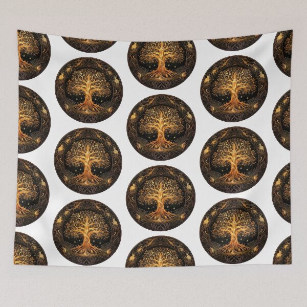 Item preview, Sacred Yggdrasil Tree from Old Norse Cosmology | White & Golden designed and sold by FantasySoul.