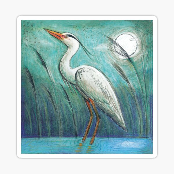 Heron and Full Moon Sticker