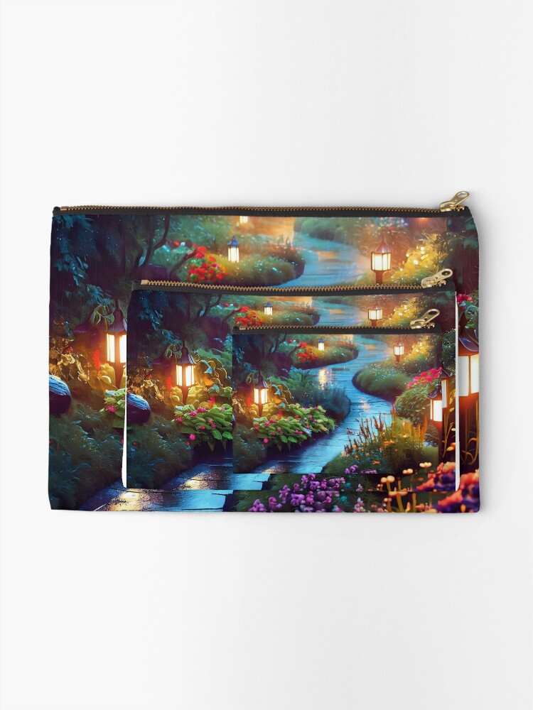 Thumbnail 2 of 4, Zipper Pouch, The Path, A Rainy Evening  designed and sold by cokemann.