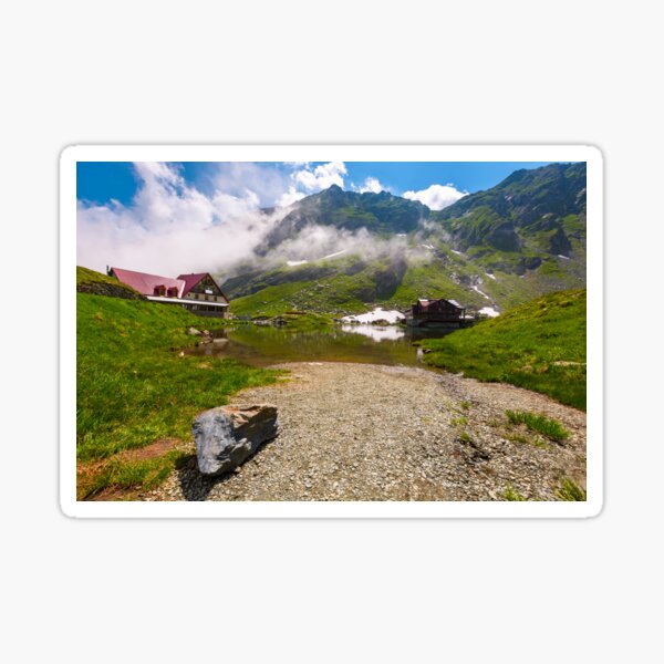 lake Balea in Fagaras mountains in foggy weather Sticker