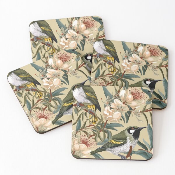 Item preview, Beautiful Native Australian wallpaper for bookcovers and homewares. Honey Eater Bird and blooming flowers, buds and leaves. designed and sold by NatTex.