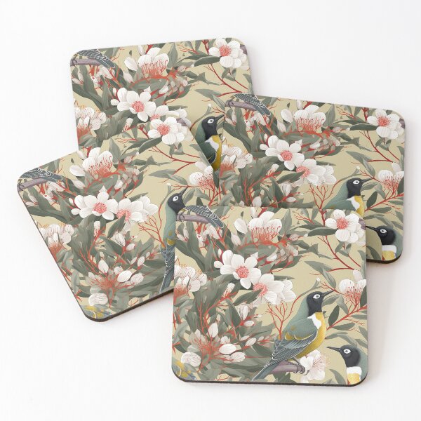 Item preview, Beautiful Native Australian wallpaper for bookcovers and homewares. Honey Eater Bird and blooming flowers, buds and leaves II. designed and sold by NatTex.