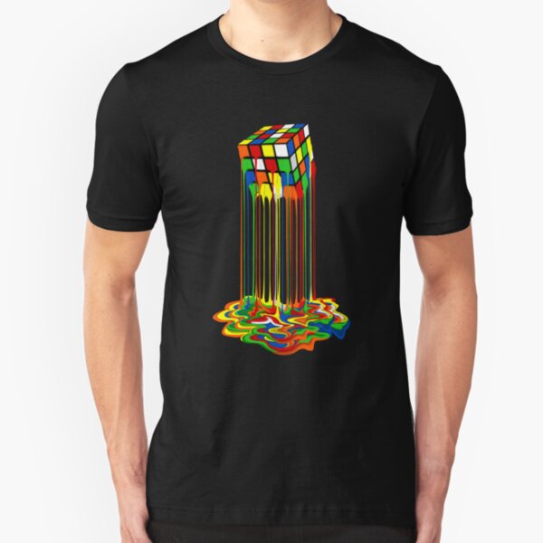 Rainbow Abstraction melted rubiks cube Slim Fit T-Shirt
