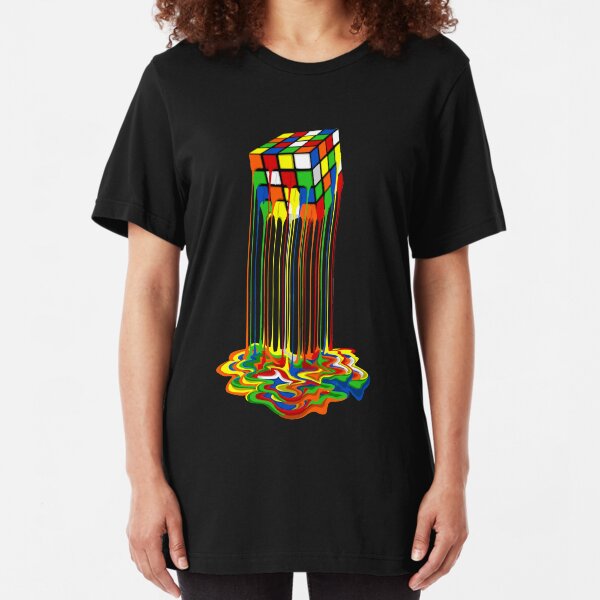 Rainbow Abstraction melted rubiks cube Slim Fit T-Shirt