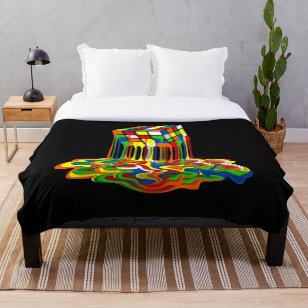 Rainbow Abstraction melted rubiks cube Throw Blanket