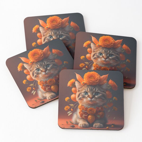 Item preview, "Cute kitten with orange flowers" digital art designed and sold by arcticcayman.