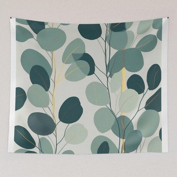 Item preview, Beautiful Native Australian wallpaper for bookcovers and homewares. Minimalist Eucalyptus leaves and golden morning light through the fog 6 designed and sold by NatTex.