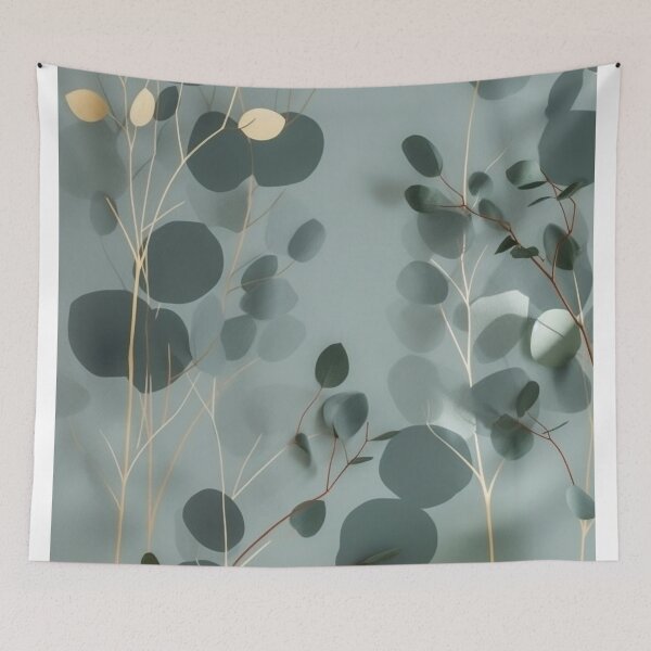 Item preview, Beautiful Native Australian wallpaper for bookcovers and homewares. Minimalist Eucalyptus leaves and golden morning light through the fog 7 designed and sold by NatTex.