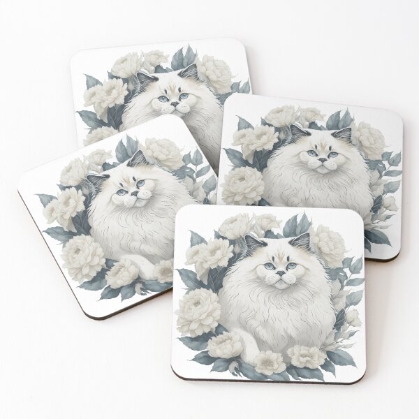 Item preview, Cute White Birman Cat with Flowers designed and sold by Clipartopia.