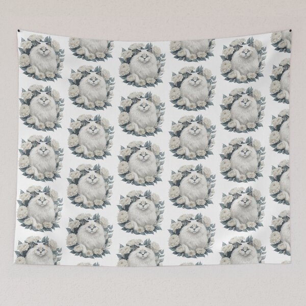Item preview, Cute White Birman Cat with Flowers designed and sold by Clipartopia.