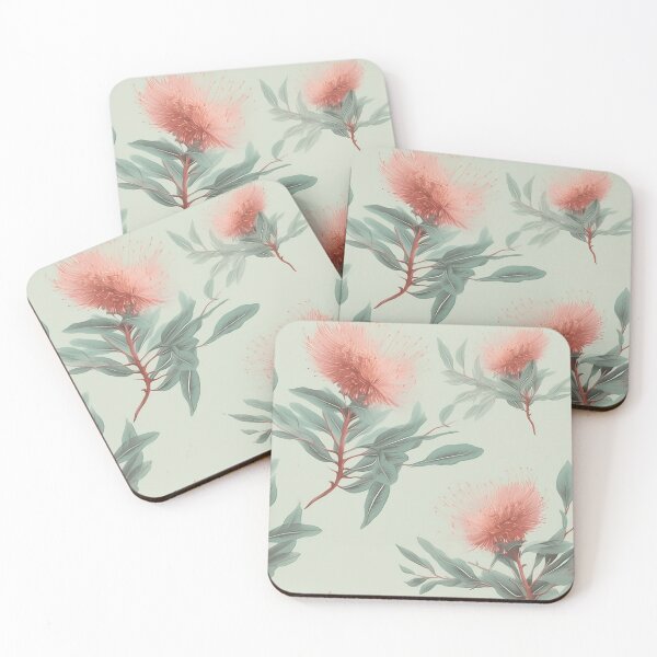 Item preview, Beautiful Native Australian wallpaper for bookcovers and homewares. Melaleuca and blooming flowers, buds and leaves on light background 2 designed and sold by NatTex.