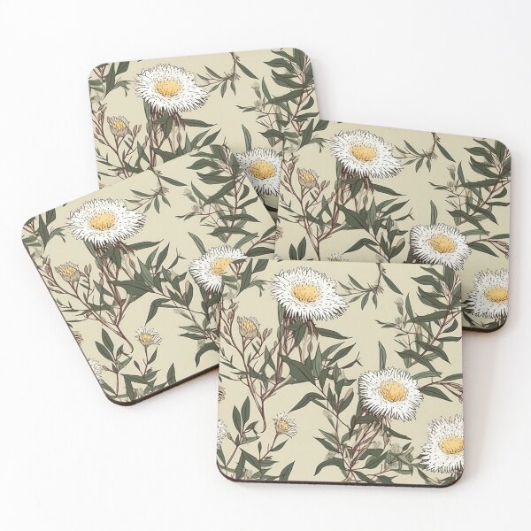Item preview, Beautiful Native Australian wallpaper for bookcovers and homewares. Melaleuca and blooming flowers, buds and leaves on light background 3 designed and sold by NatTex.