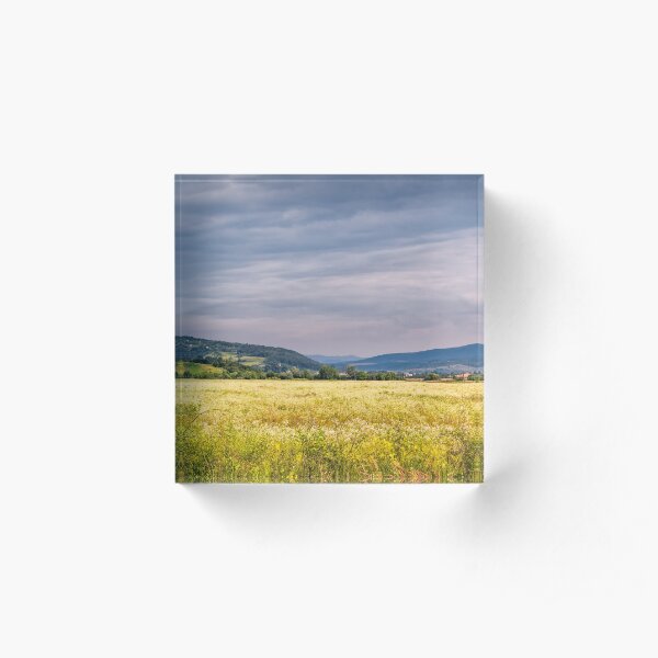 countryside summer landscape with field, forest and mountain ridge Acrylic Block