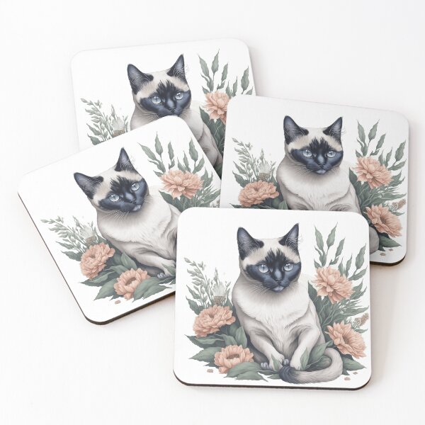 Item preview, Cute Siamese cat with Flowers designed and sold by Clipartopia.