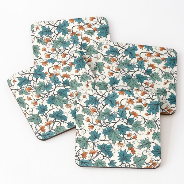 Item preview, Verdant Elegance: Ivy Pattern with Green and Red Leaves on a White Canvas Floral Pattern designed and sold by EVA4designs.