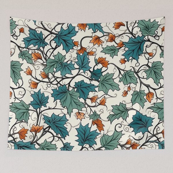 Item preview, Verdant Elegance: Ivy Pattern with Green and Red Leaves on a White Canvas Floral Pattern designed and sold by EVA4designs.