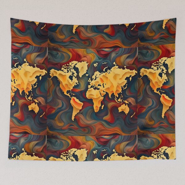 Item preview, Gold on Red Waves worldmap designed and sold by PixlMasterpiece.