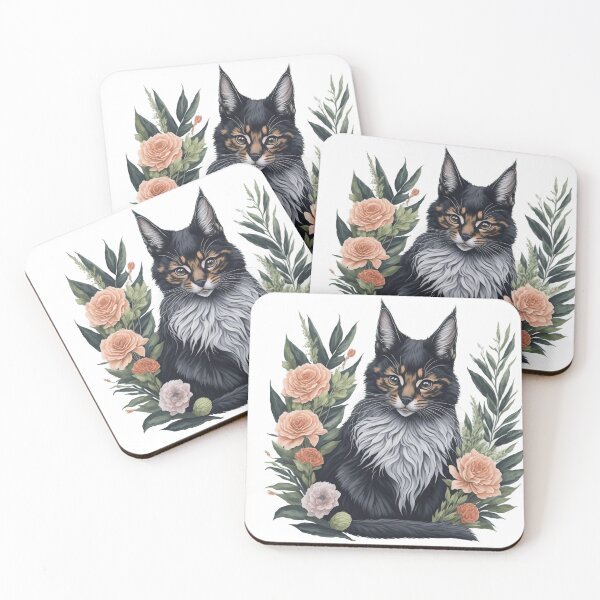 Item preview, Cute Maine Coon with Flowers designed and sold by Clipartopia.