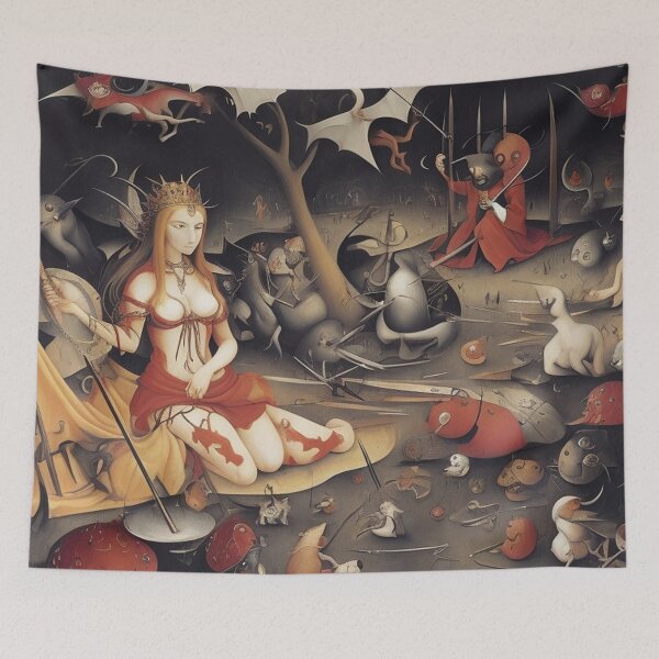 Item preview, A twisted landscape in Hell with Demons and Fallen angels after Hieronymus Bosch designed and sold by Vintage Designs +.