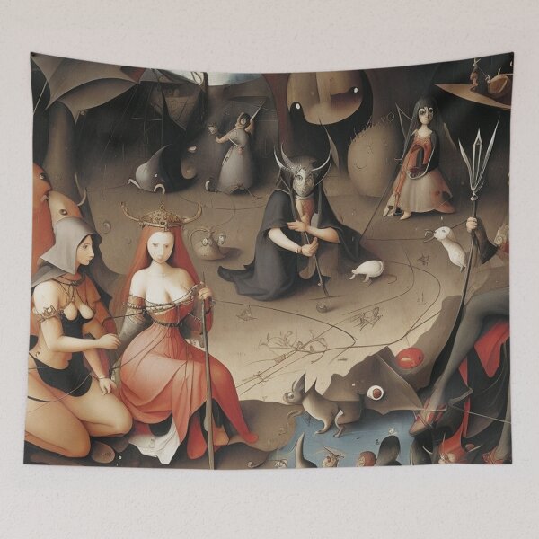 Item preview, A twisted landscape in Hell with Demons and Fallen angels after Hieronymus Bosch designed and sold by Vintage Designs +.