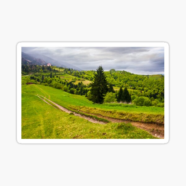 dirt road through grassy slope in rural area Sticker