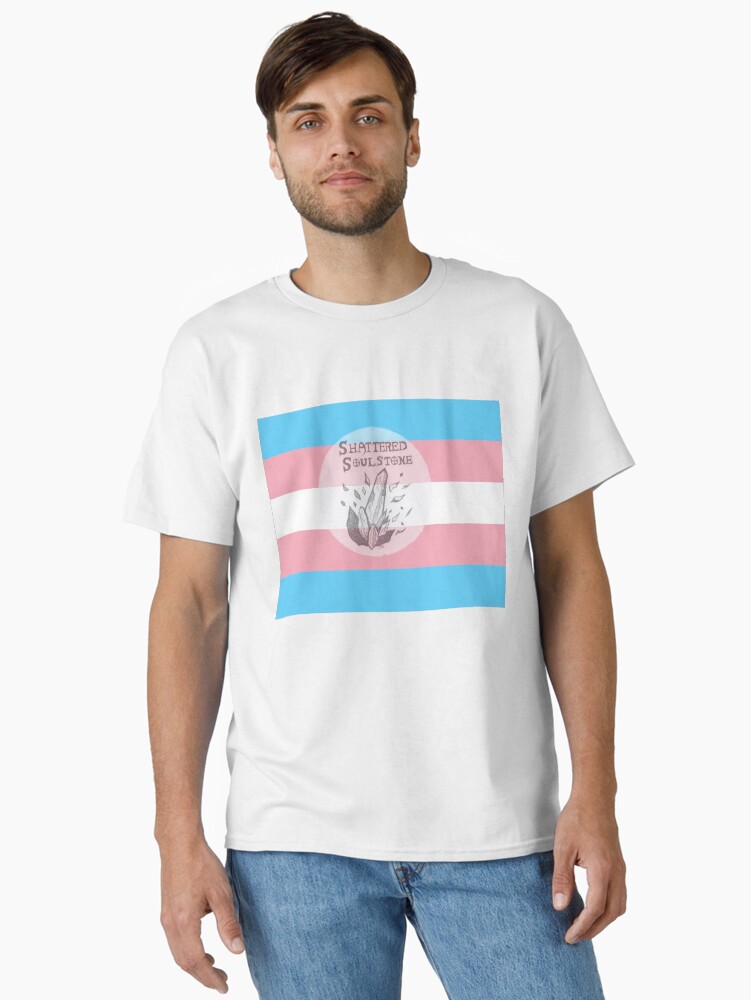 Thumbnail 1 of 7, Classic T-Shirt, Shattered Soulstone logo on a transgender flag designed and sold by BookOfJen.