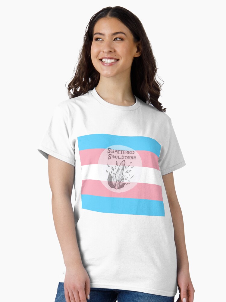 Thumbnail 2 of 7, Classic T-Shirt, Shattered Soulstone logo on a transgender flag designed and sold by BookOfJen.