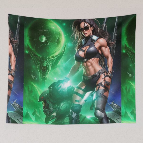 Artikelvorschau, Cool 80s style scifi poster featuring attractive women with space weapons and aliens entworfen und verkauft von Vintage Designs +.