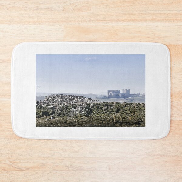 Artikelvorschau, Trottellummen auf den Farne-Inseln mit Bamburgh Castle in der Ferne entworfen und verkauft von Richard Flint.