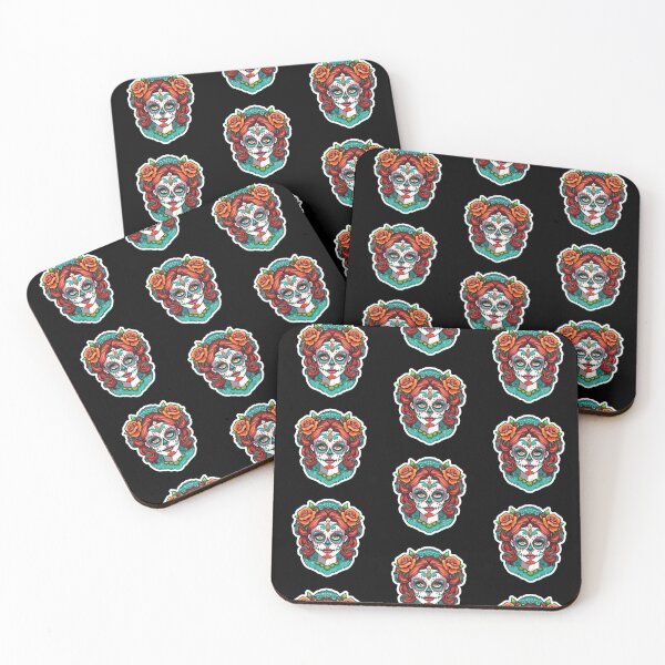 Item preview, Green and blue sugar skull designed and sold by 10000Needles.