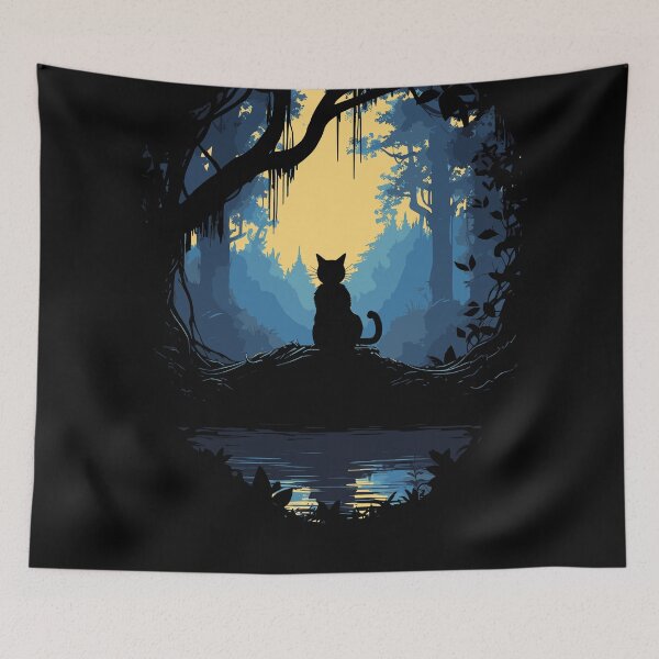Item preview, Black Cat In Magic Forest Under Moonlight designed and sold by BrilliantTShop.