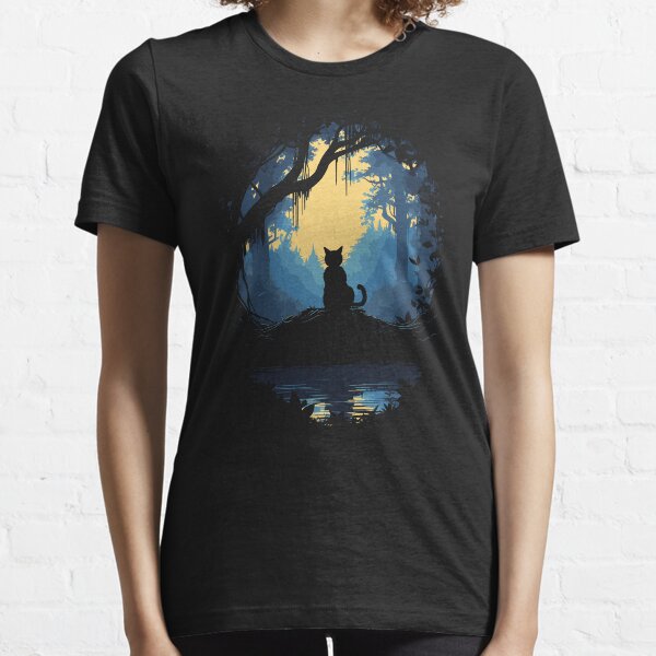 Aperçu de l'œuvre Chat noir dans la forêt magique sous le clair de lune créée et vendue par BrilliantTShop.