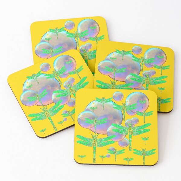 Item preview, GOLD COLOR EMERALD GREEN DRAGONFLIES BUBBLE PATTERNS ART designed and sold by sharlesart.