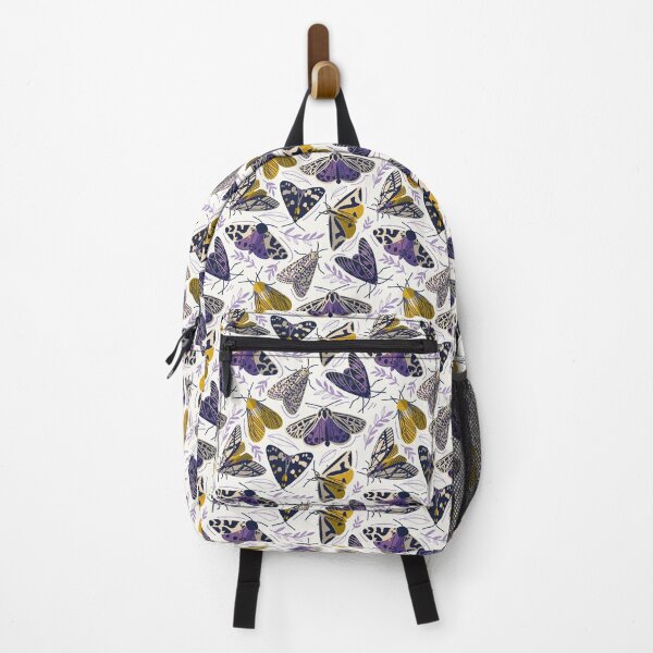 Item preview, Quirky beautiful moths // violet textured background oxford navy blue ivory yellow and orchid and grape purple tiger moth insects designed and sold by SelmaCardoso.