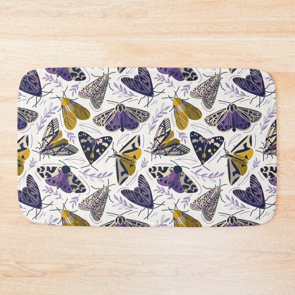 Item preview, Quirky beautiful moths // violet textured background oxford navy blue ivory yellow and orchid and grape purple tiger moth insects designed and sold by SelmaCardoso.
