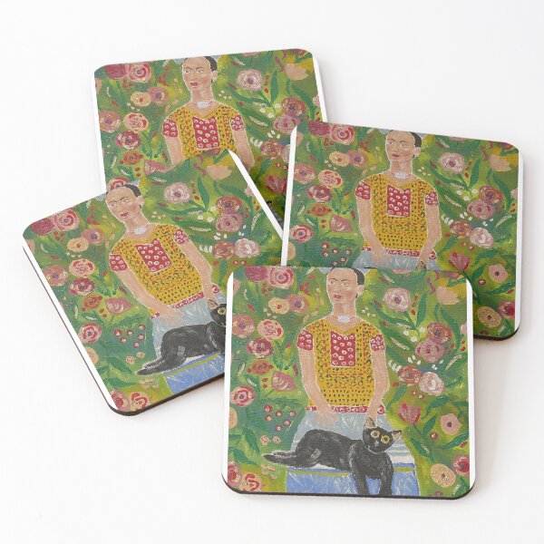 Item preview, Frida Kahlo and her black Cat among Rises designed and sold by Casimirasart.