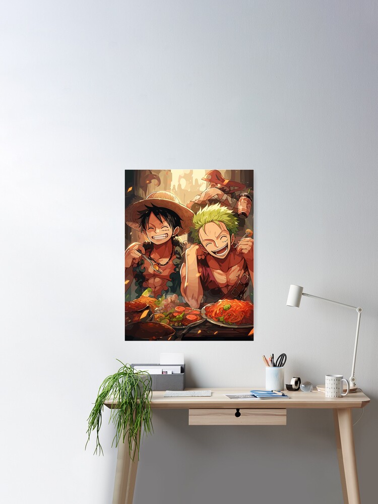 Luffy and Zoro eating One Piece art Poster for Sale by ShinraiDesignz