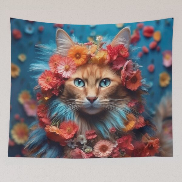 Item preview, Somali Cat with Colorful Flowers - Beautiful Cats Art designed and sold by DigitalArties.