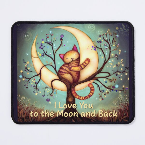 Item preview, Cat with Moon I Love You to the Moon and Back Whimsical Art designed and sold by ironydesigns.