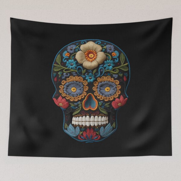 Item preview, Deluxe design made of embroidery skull textile Day of the Dead, Dia de los Muertos designed and sold by Tio-Tecun.