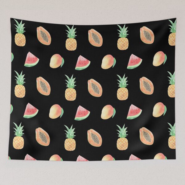 Item preview, Summer Tropical Fruit Pattern on Black designed and sold by Melissa Mielke.