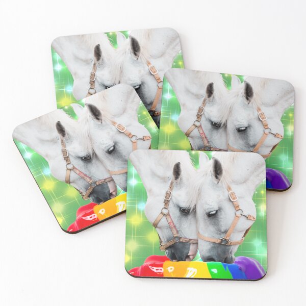 Item preview, Whimsical Collage Art Print - Pooping Rainbows in Green with White Horses and Rainbow Feed - Unique Gift Girls Room Decor designed and sold by GollyWillikers.