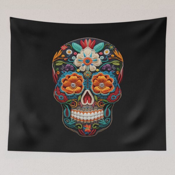 Item preview, Deluxe design made of embroidery skull textile Day of the Dead, Dia de los Muertos designed and sold by Tio-Tecun.