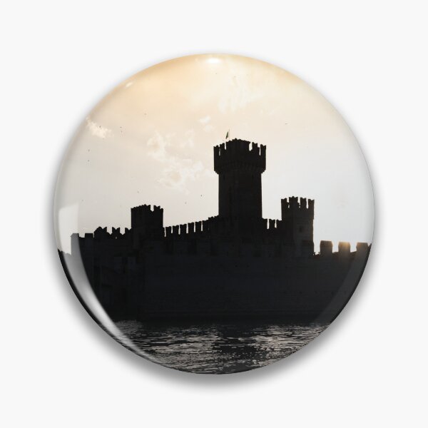 Item preview, Italy - Sirmone castle silhouette on the Garda lake at sunset. Medieval architecture with tower. designed and sold by Paolo Modena Photography    -   Fine Italian Art.