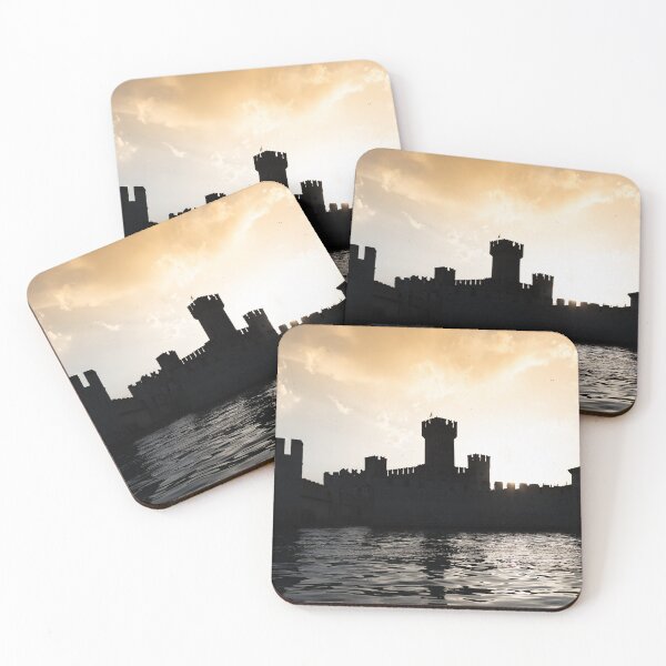 Item preview, Italy - Sirmone castle silhouette on the Garda lake at sunset. Medieval architecture with tower. designed and sold by Paolo Modena Photography    -   Fine Italian Art.