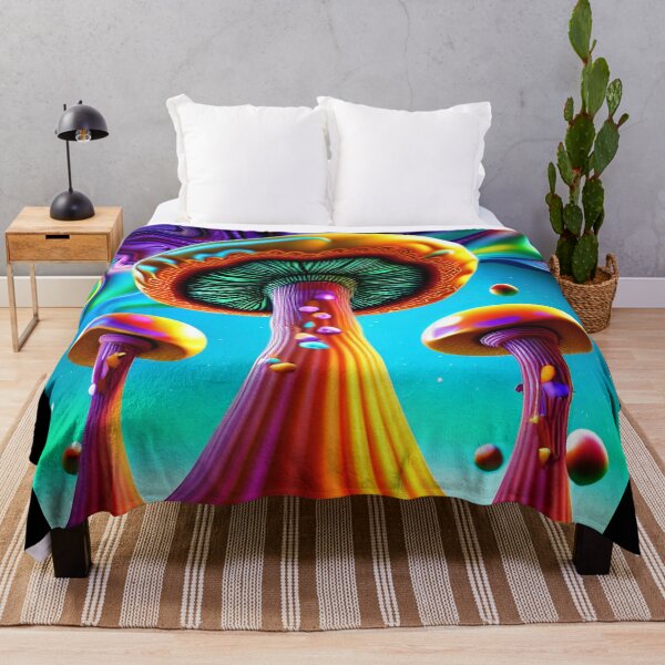 Magic Mushrooms Trippy Dreamscapes 11 Throw Blanket