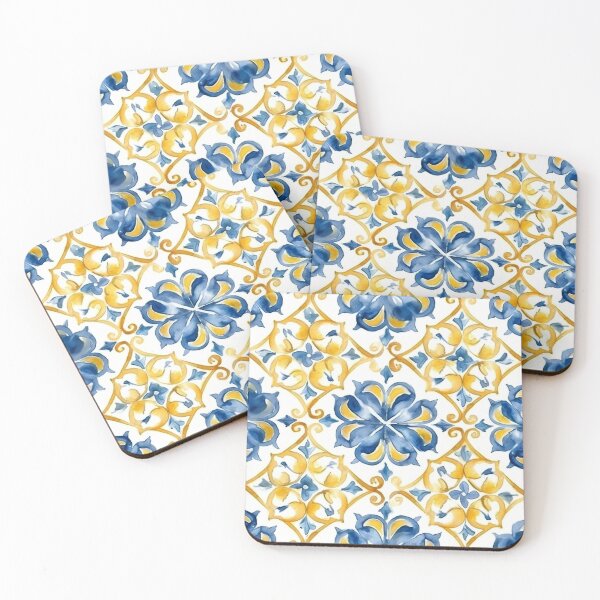 Item preview, yellowish-blue watercolor mosaic pattern designed and sold by DaisyMarroquin.