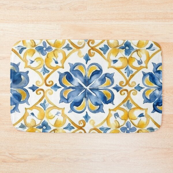 Item preview, yellowish-blue watercolor mosaic pattern designed and sold by DaisyMarroquin.